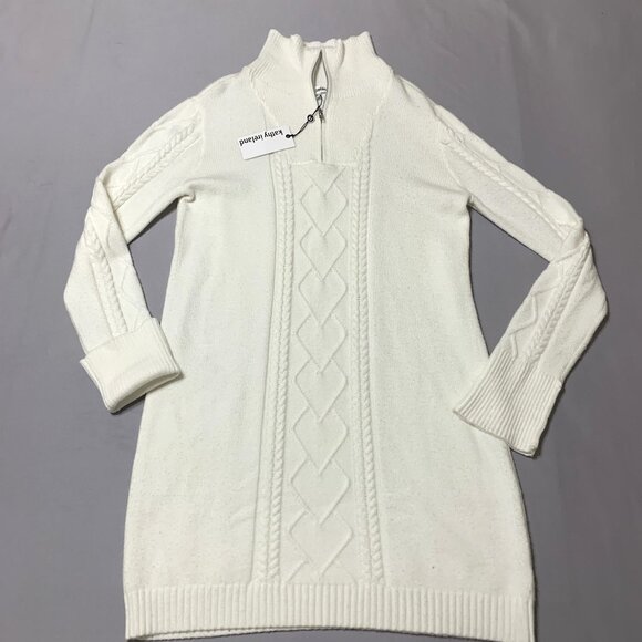NWT Kathy Ireland Size M Women Cream Cable-Knit Sweater Dress Long Sleeves - Picture 4 of 11